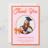 Orange Gingham-Schleife Foto-Abschluss Dankeskarte (Vorderseite)