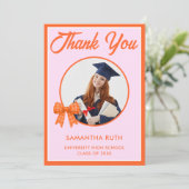 Orange Gingham-Schleife Foto-Abschluss Dankeskarte (Stehend Vorderseite)