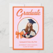 Orange Gingham-Schleife Foto-Abschlussfeier Einladung (Vorderseite)