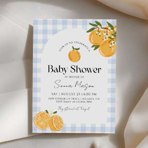 Orange Gingham-Zitrus-Baby-Party Einladung