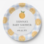 Orange Gingham Zitrus-Baby-Party Pappteller (Vorderseite)