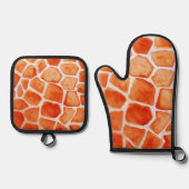 Orange Giraffe Animal Print Ofenhandschuh & Topflappen-Set (Vorderseite)