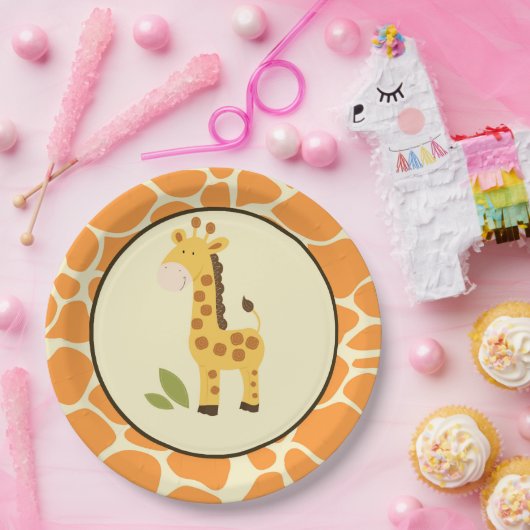 Orange Giraffe Plate / Jungle Partyware Pappteller (Party)