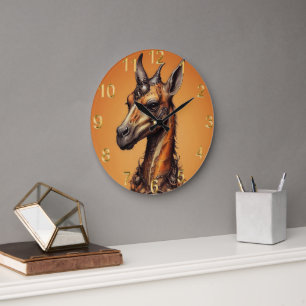 Orange Giraffe Steampunk, Wall Clock Große Wanduhr
