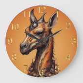 Orange Giraffe Steampunk, Wall Clock Große Wanduhr (Vorderseite)