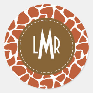 Orange Giraffen-Muster-Monogramm Runder Aufkleber