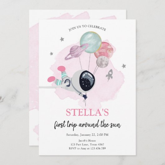 Orange Girl Weltraumatronin Erstgeburt Einladung (Vorne/Hinten)