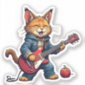 Orange Gitarre spielend Aufkleber (Vorderseite)