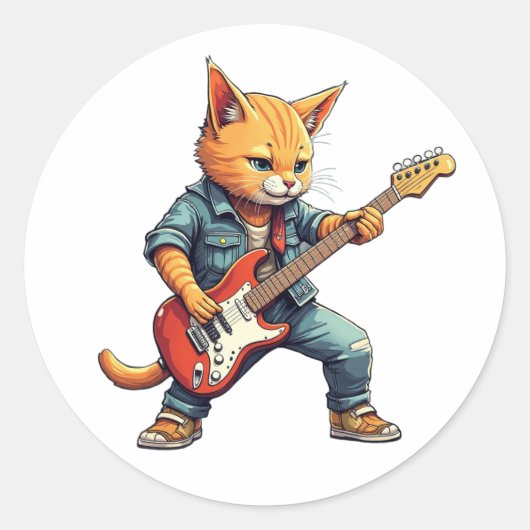 Orange Gitarre spielend Runder Aufkleber (Vorderseite)