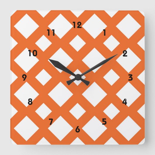 Orange Gitter auf Weiß Quadratische Wanduhr (Vorderseite)