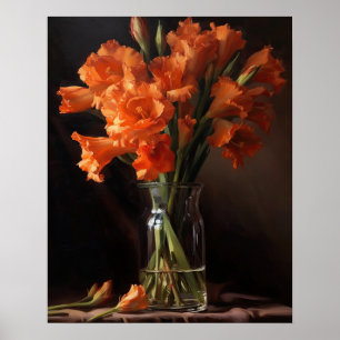 Orange Gladiolus Blume Art Print Poster