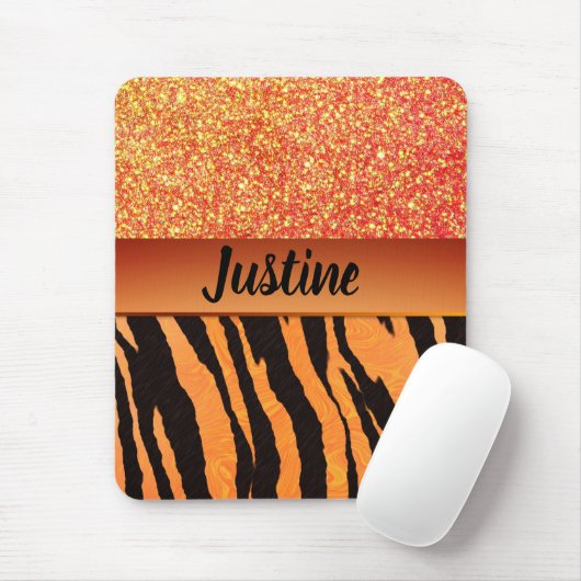 Orange Glam Glitter Tiger Print Mousepad (Mit Mouse)