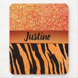 Orange Glam Glitter Tiger Print Mousepad