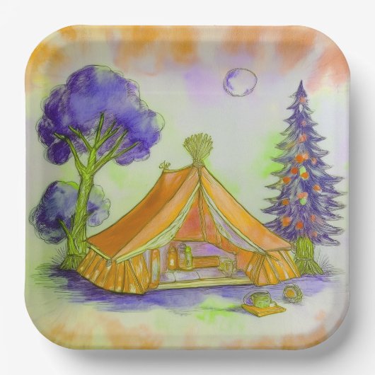Orange Glamping-Papierteller Pappteller (Vorderseite)