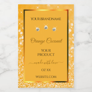 Orange Glänzende Glitter Produktlabels Diamanten Lebensmitteletikett