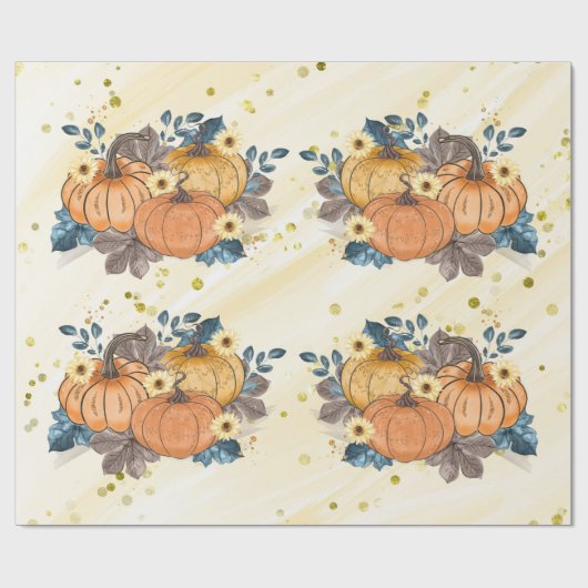 Orange Glittery Pumpkins auf Glittergelb Dank Geschenkpapier (Flach)