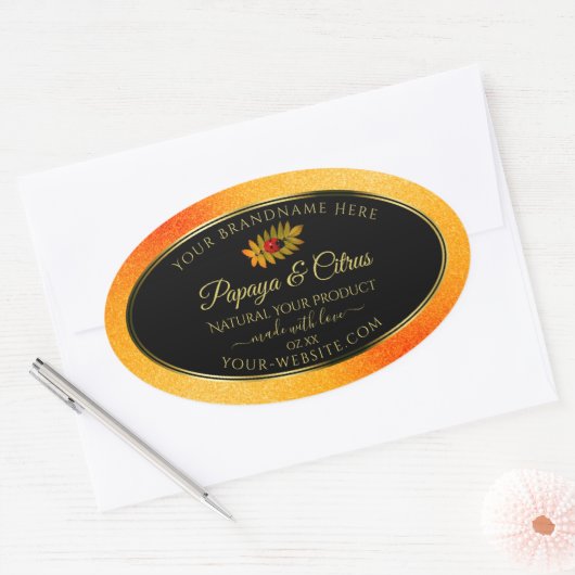 Orange Glitzer Black Product Labels mit Ladybug Ovaler Aufkleber (Umschlag)
