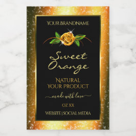 Orange Glitzer Black Product Labels Rose Blume Lebensmitteletikett