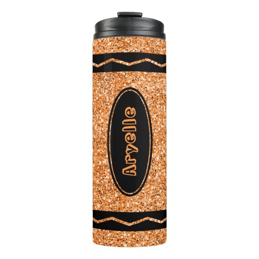 Orange Glitzer Crayon Individuelle Name DrInk Tumb Thermosbecher (Vorderseite)