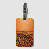Orange Glitzer Exotic Leopard Print Personalisiert Gepäckanhänger (Vorderseite Vertikal)