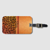 Orange Glitzer Exotic Leopard Print Personalisiert Gepäckanhänger (Vorderseite (Horizontal))