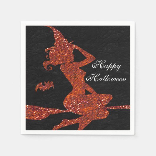 Orange Glitzer Halloween HexenkKostüm Party Serviette (Vorderseite)