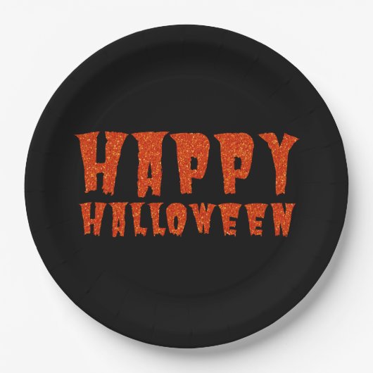 Orange Glitzer Happy Halloween Paper Plate Pappteller (Vorderseite)