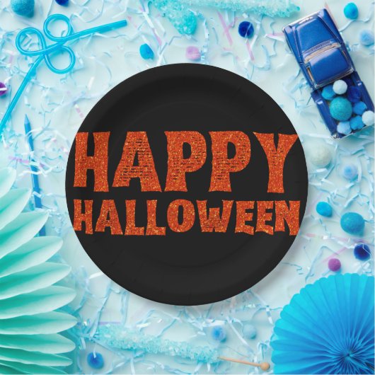 Orange Glitzer Happy Halloween Paper Plate Pappteller (Party)