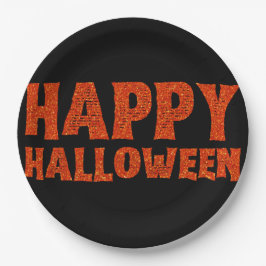 Orange Glitzer Happy Halloween Paper Plate Pappteller