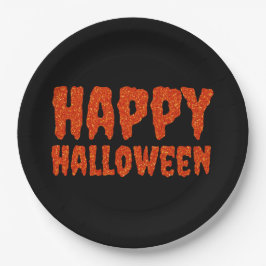 Orange Glitzer Happy Halloween Paper Plate Pappteller
