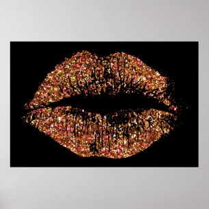Orange Glitzer-Lippen Poster