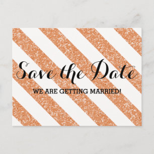 Orange Glitzer Look Stripes Save the Date Postkart Ankündigungspostkarte