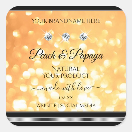 Orange Glitzer Produktkennzeichnungen glänzende Di Quadratischer Aufkleber (Vorderseite)