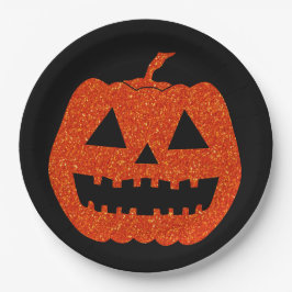 Orange Glitzer Pumpkin Halloween Pappteller