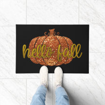 Orange Glitzer Pumpkin Hello Fall Doormat