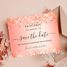 Orange Glitzer Save the Date Glattleder zum Geburt