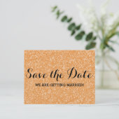 Orange Glitzer Save the Date Postkarte (Stehend Vorderseite)