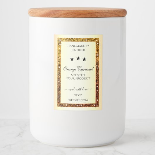 Orange Glitzer Sparkle Product Labels Gold Effekt Lebensmitteletikett (Vorderseite)