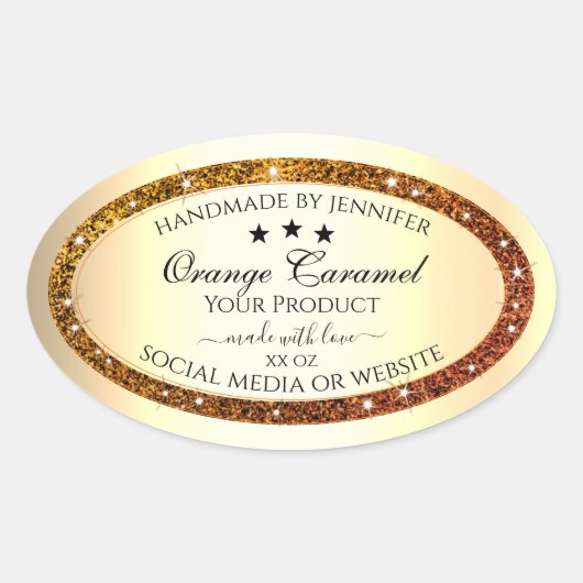 Orange Glitzer Sparkle Product Labels Gold Effekt Ovaler Aufkleber (Vorderseite)