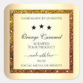 Orange Glitzer Sparkle Product Labels Gold Effekt Quadratischer Aufkleber (Vorderseite)