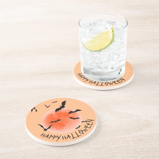 Orange Globe Black Bats - glückliches Halloween Untersetzer (Seite)