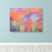 Orange Glow City Sunset Landschaft Pastellfarben M Leinwanddruck (Insitu (Holzboden))