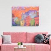 Orange Glow City Sunset Landschaft Pastellfarben M Leinwanddruck (Insitu (Wohnzimmer))