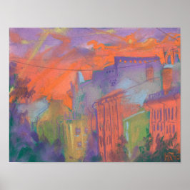 Orange Glow City Sunset Landschaft Pastellfarben M Poster