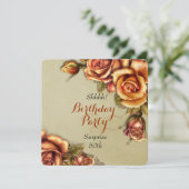 Orange Glow Rose Geburtstagsparty Einladung (Stehend Vorderseite)