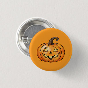 Orange glückliche Cartoon-Kürbis Halloween Button