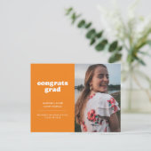 Orange Glückwunsch Grad Foto Abschluss Einladung Postkarte (Stehend Vorderseite)