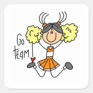 Orange Go Team Cheerleaderin Quadratischer Aufkleber