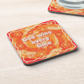 orange God wins everytime christian faith Getränkeuntersetzer (Linke Seite)