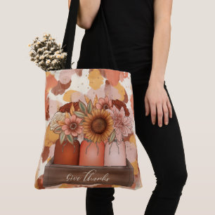 ORANGE GOLD & BEIGE SPLASHES & GIVE DANK SPRICHWOR TASCHE